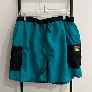 Vintage Sun Country SwimTrunk Teal Blue Mesh Liner Nylon Men Size XL